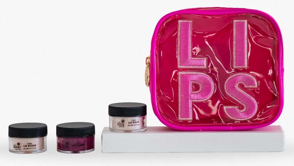 CBD Lip Kit comes with CBD: Lip Balm, Lip Gloss, and Lip Scrub